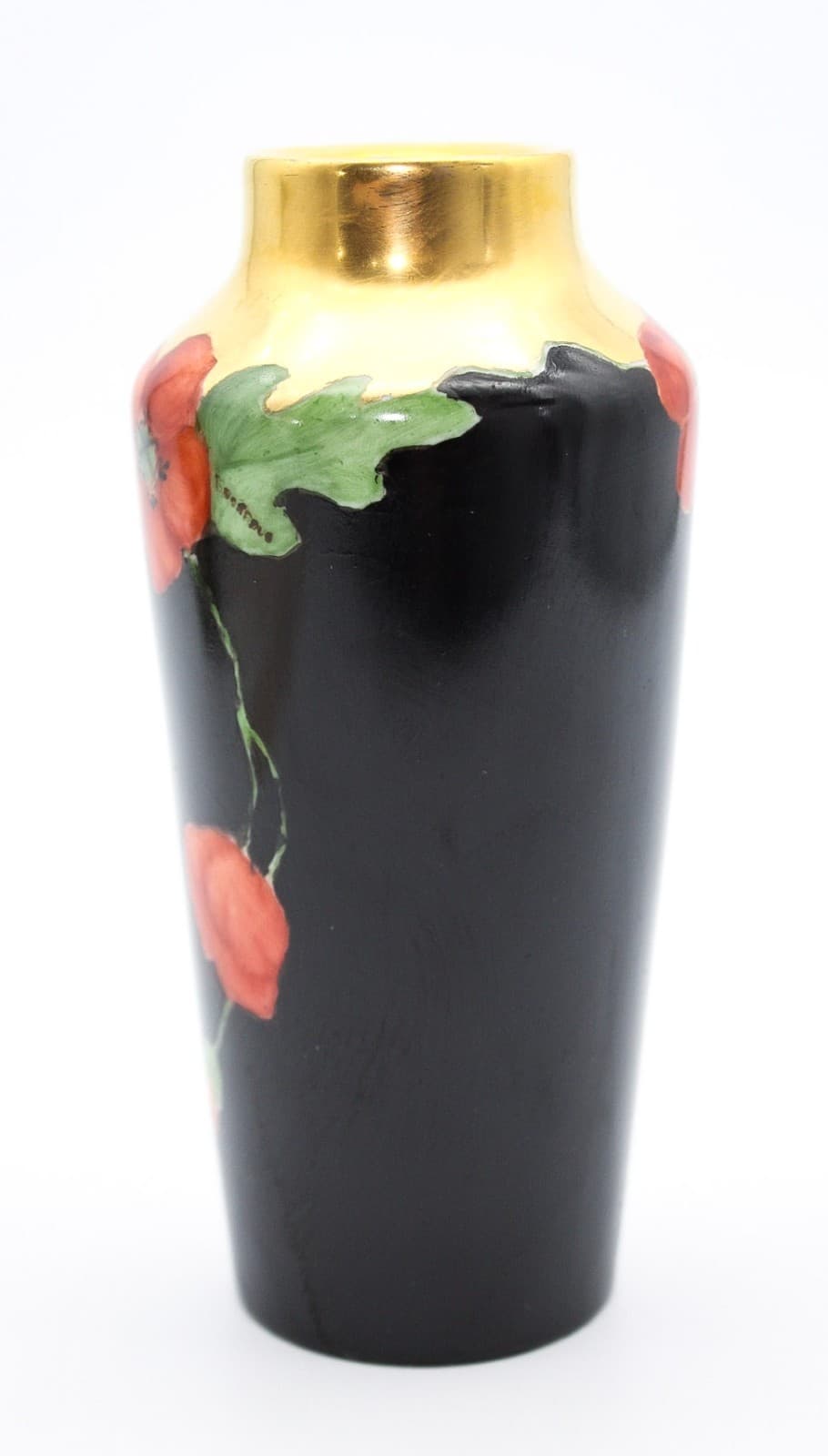 Vintage France Art Nouveau Hand-Painted Floral Gold Gilt Porcelain Vase - Thumbnail 4