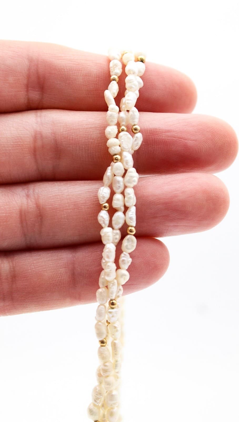 Vintage 14K Yellow Gold Triple-Strand Freshwater Rice Pearl Necklace - Thumbnail 4