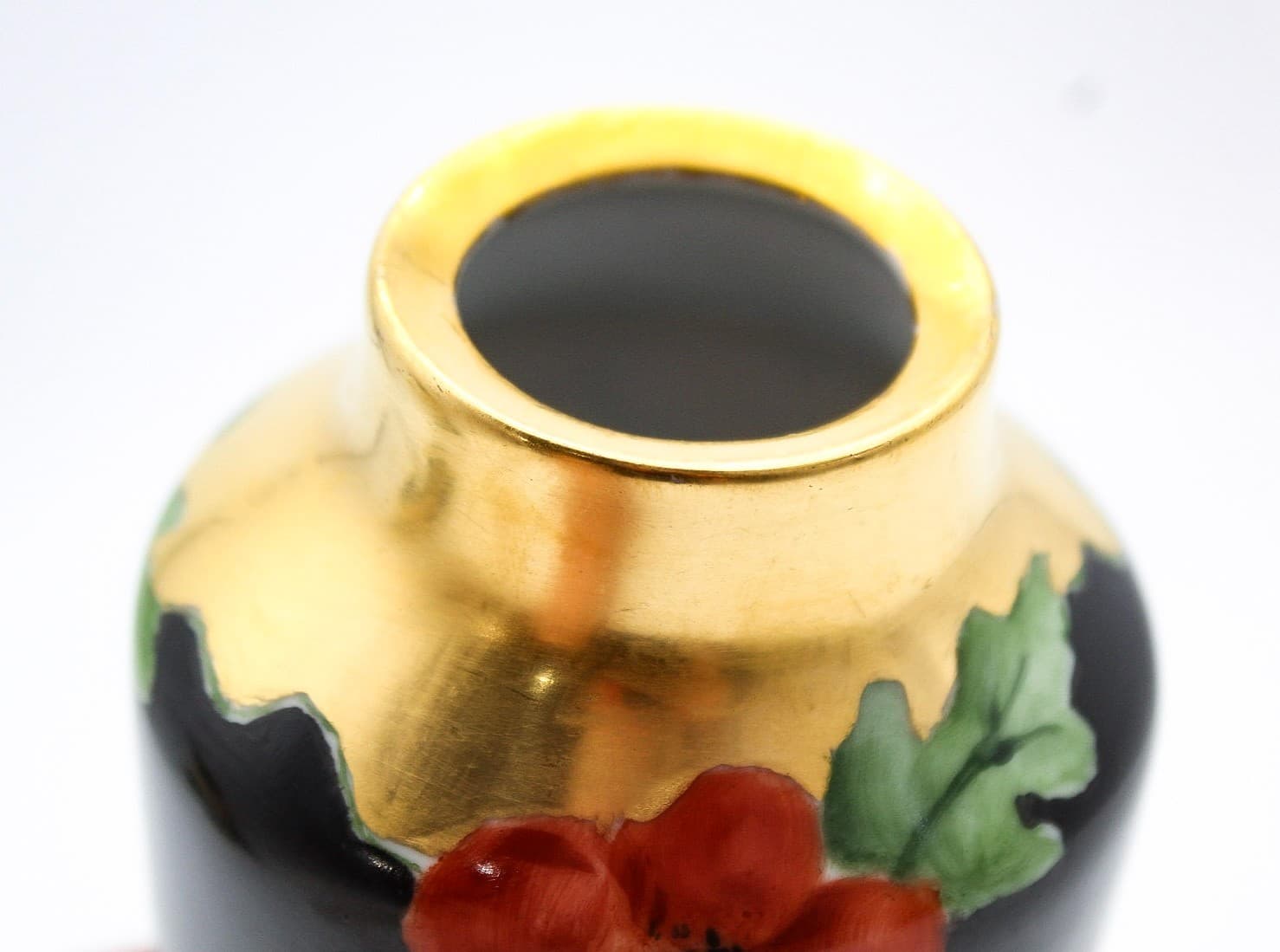 Vintage France Art Nouveau Hand-Painted Floral Gold Gilt Porcelain Vase - Thumbnail 7