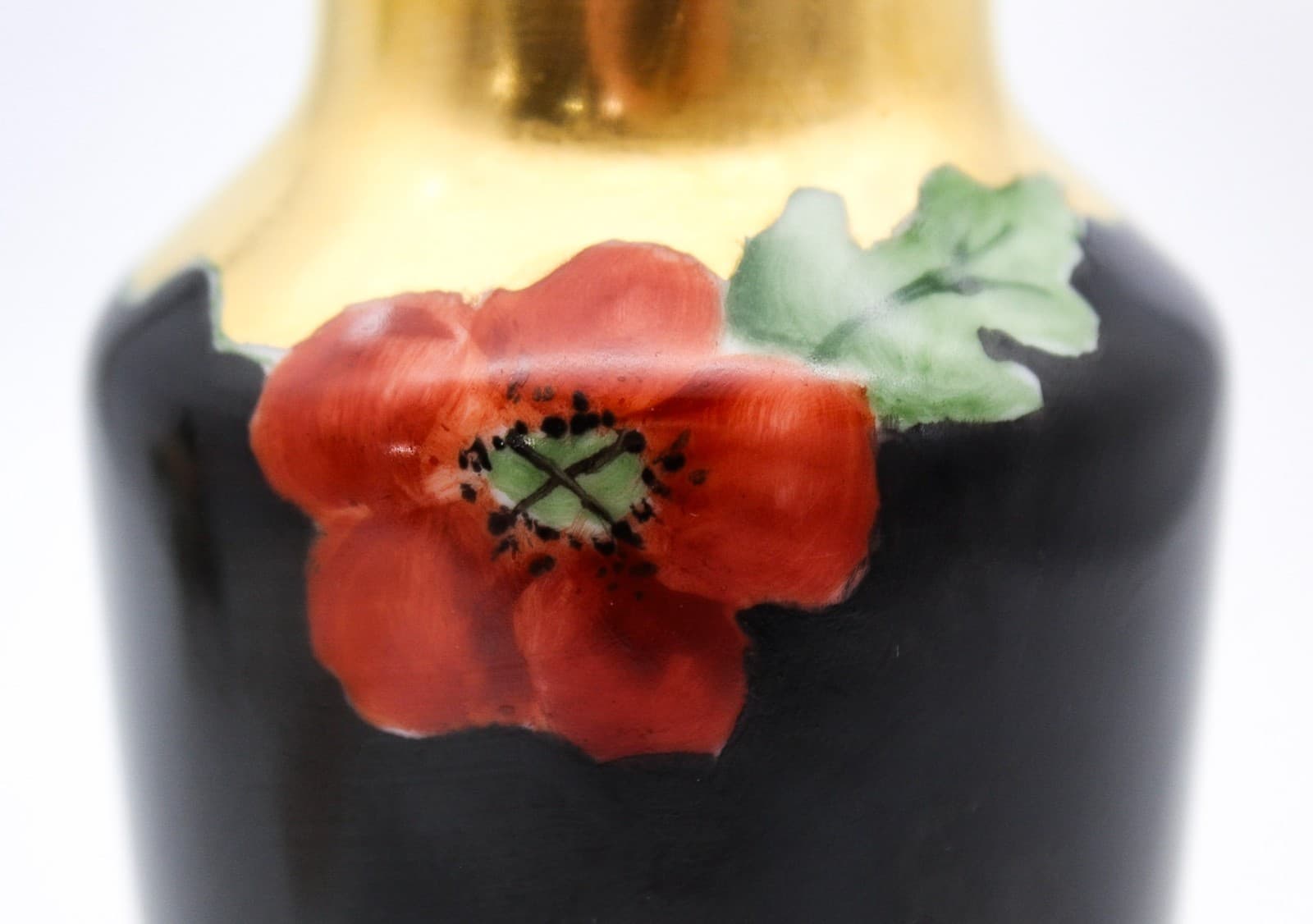 Vintage France Art Nouveau Hand-Painted Floral Gold Gilt Porcelain Vase - Thumbnail 6