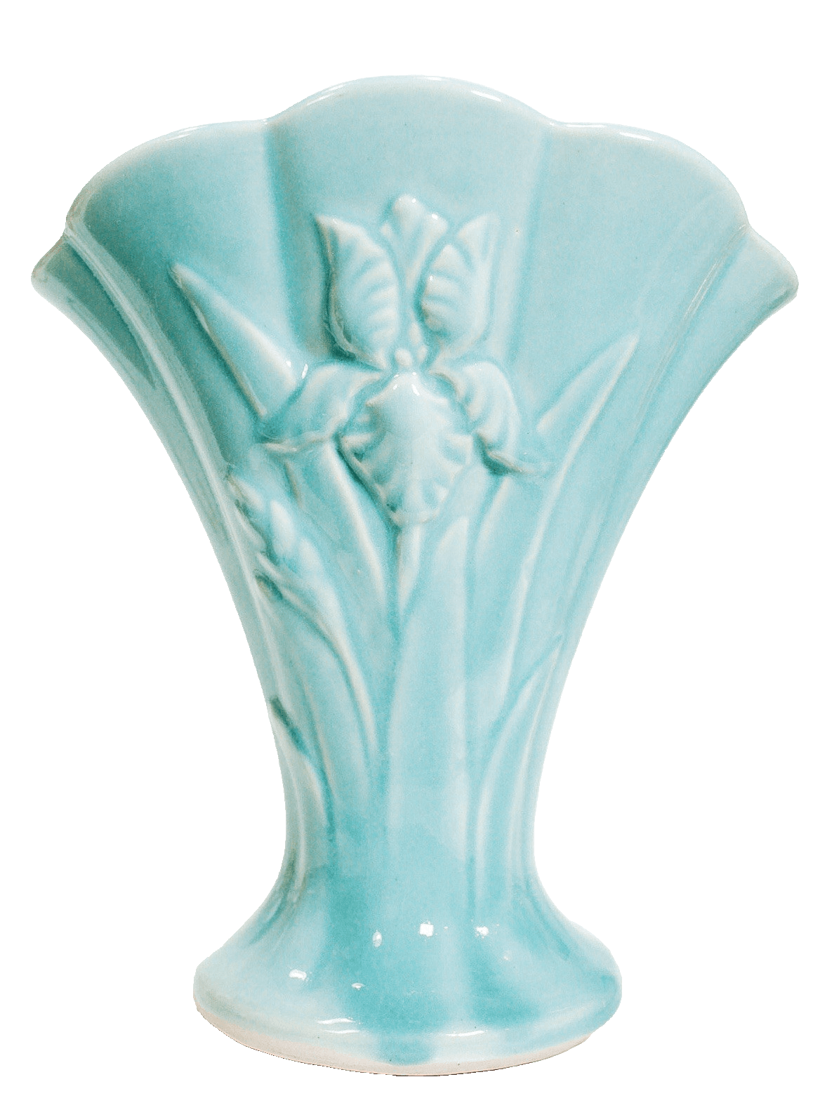 Vintage SHAWNEE Iris Blue Teal Pottery U.S.A. Fan Floral Vase - Image 1