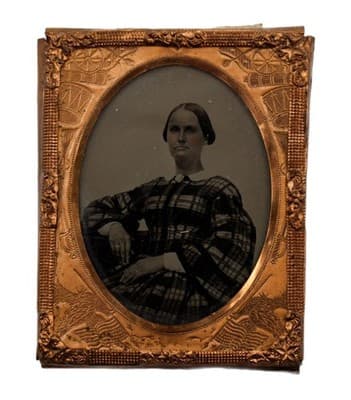 Antique Civil War Era 1860's Daguerreotype Sitting Lady In Dress Photo - Image 1