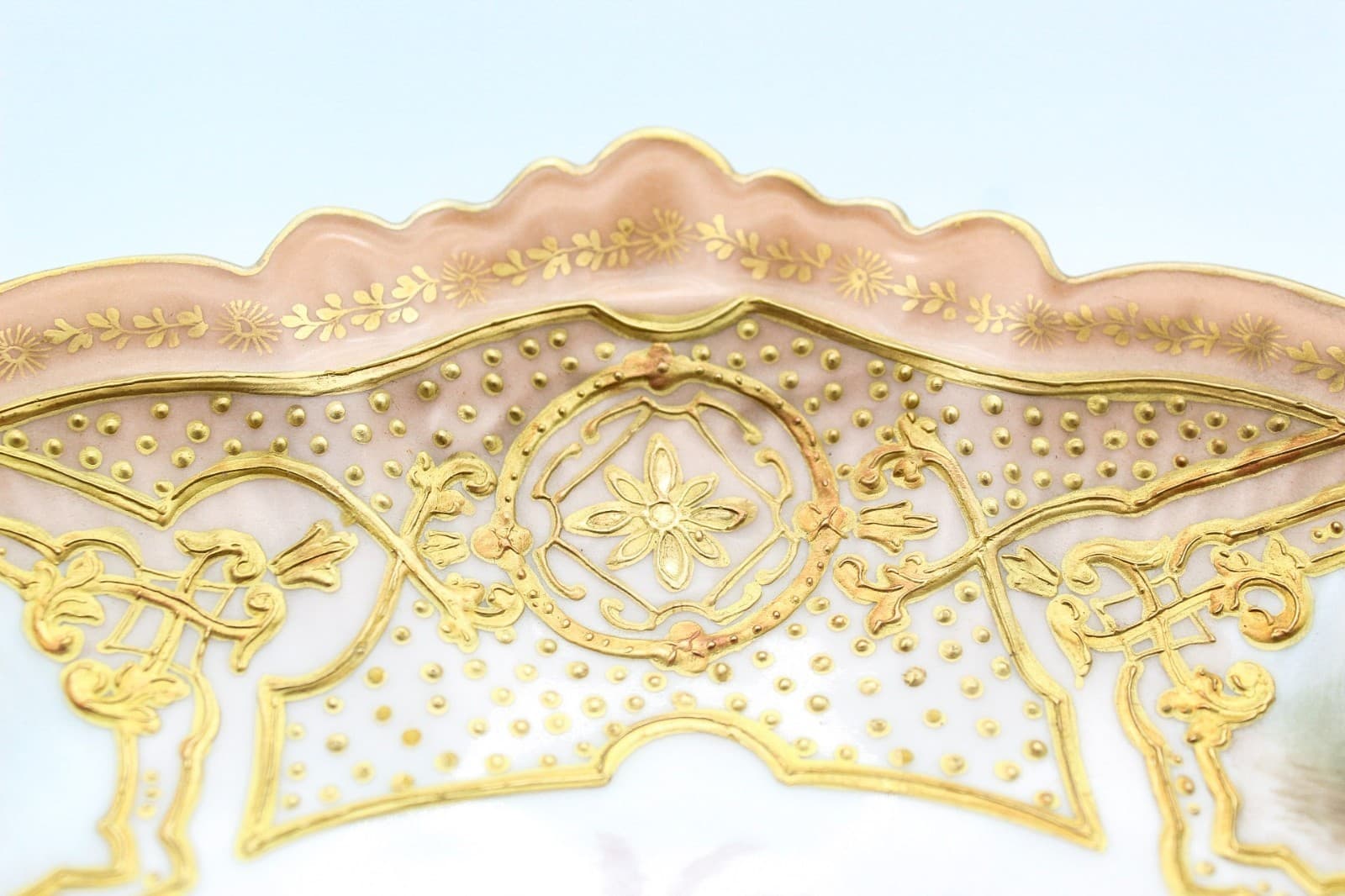Antique Sevres Limoges France Hand Painted Signed Romantic Scenic Jeweled Plate - Thumbnail 5