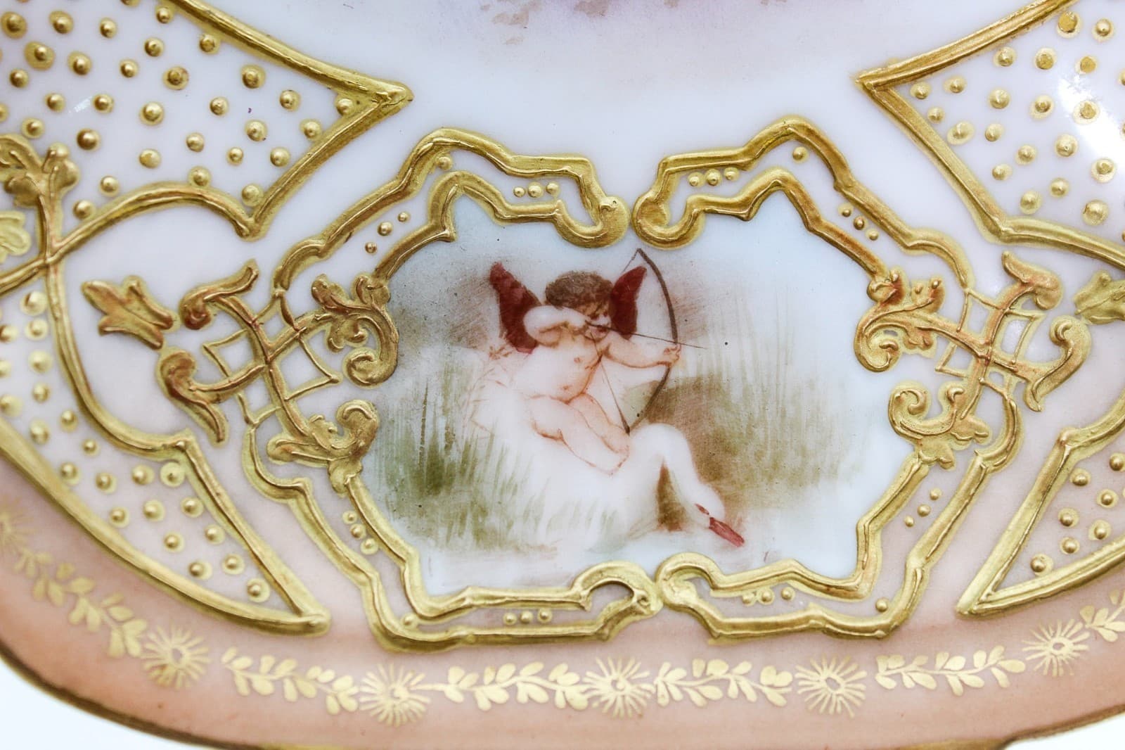 Antique Sevres Limoges France Hand Painted Signed Romantic Scenic Jeweled Plate - Thumbnail 7