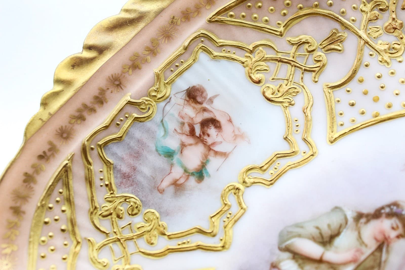 Antique Sevres Limoges France Hand Painted Signed Romantic Scenic Jeweled Plate - Thumbnail 4