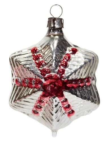 Antique European Blown Glass Red & Silver Motif Christmas Ornament - Image 1