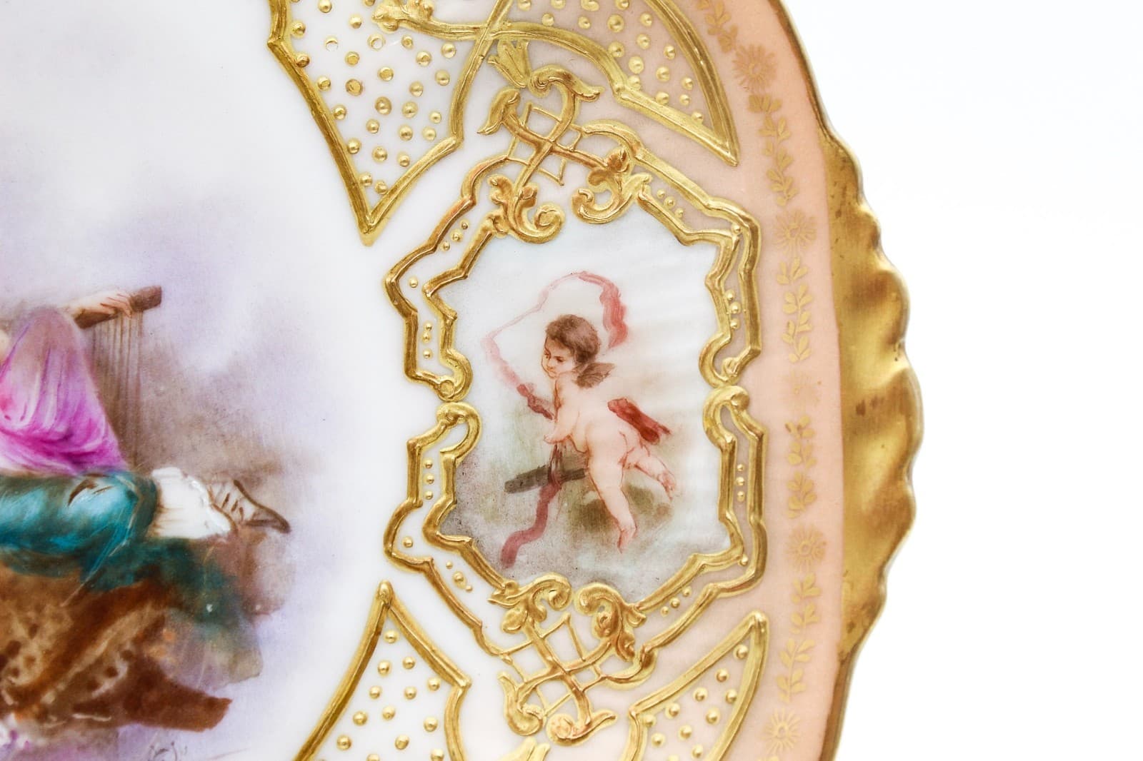 Antique Sevres Limoges France Hand Painted Signed Romantic Scenic Jeweled Plate - Thumbnail 12