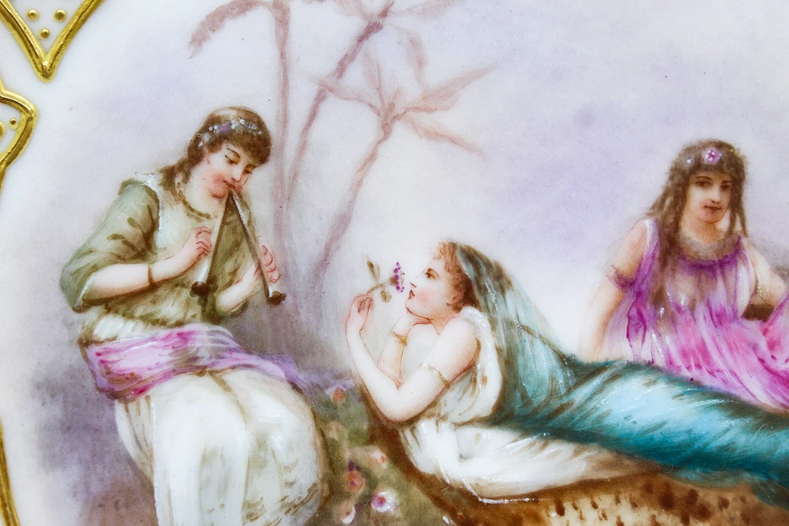 Antique Sevres Limoges France Hand Painted Signed Romantic Scenic Jeweled Plate - Thumbnail 9