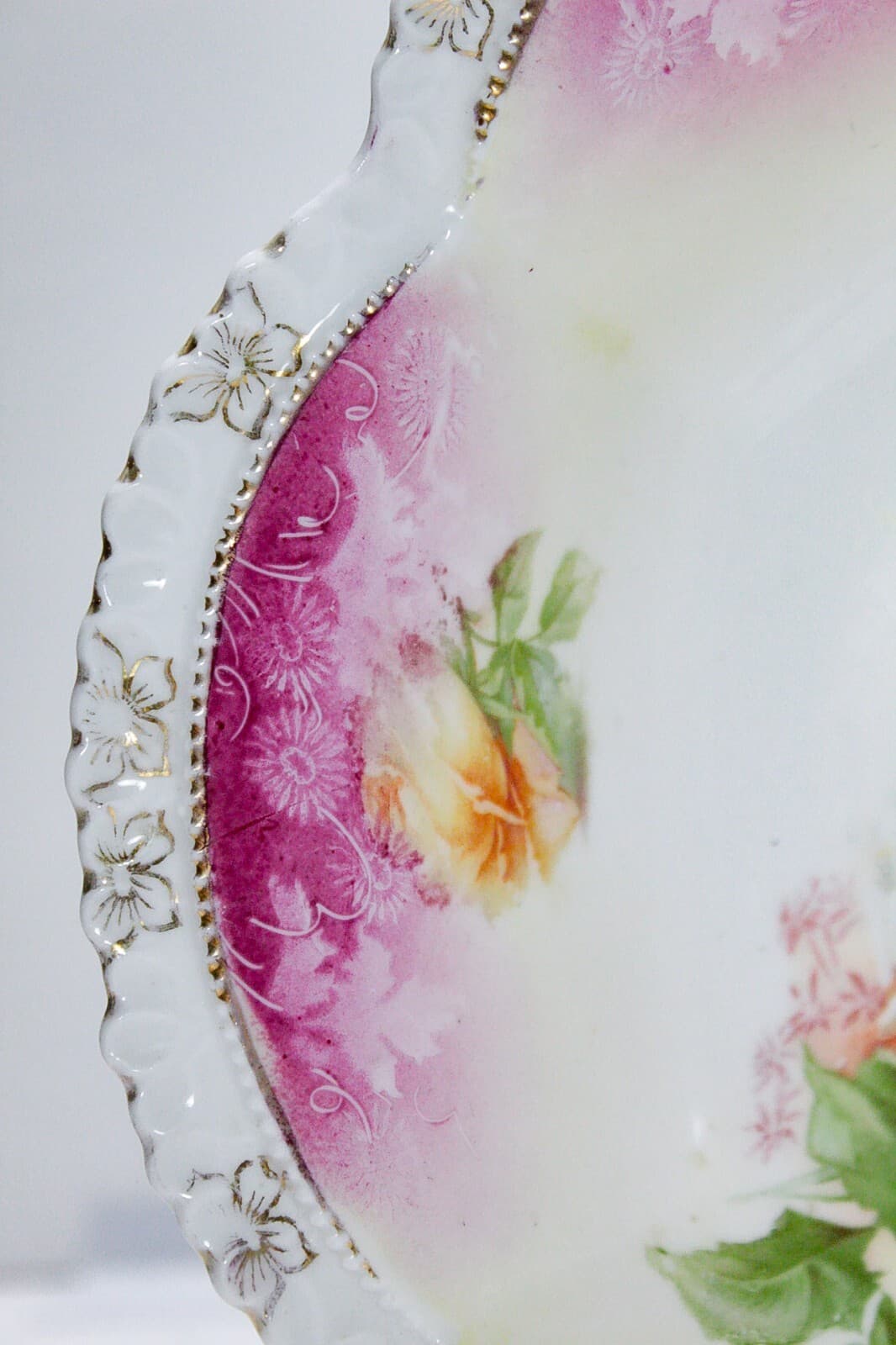 RS PRUSSIA Antique Yellow Roses Large Serving Porcelain Ornate Bowl 11" - Thumbnail 5