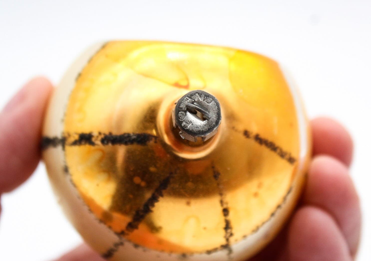Vintage Poland Yellow Indent Reflector Mica Round Glass Christmas Ornament - Thumbnail 4