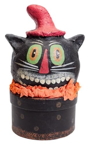 Vintage Paper Mache Hand Painted Halloween Cat Motif Container Box - Image 1