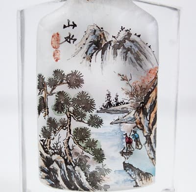 Vintage Chinese Reverse Hand Painted Scene Glass Snuff Bottle - Thumbnail 2