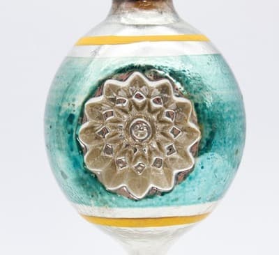 Shiny Brite Teardrop Double Reflector Teal & Yellow Stripe Glass Ornament - Thumbnail 5