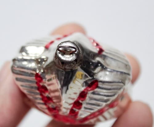 Antique European Blown Glass Red & Silver Motif Christmas Ornament - Thumbnail 4