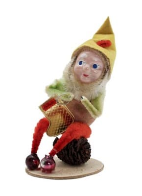 Vtg Japan Pinecone Pixie Elf Gnome w/ Stocking Chinelle Christmas Ornanent - Image 1