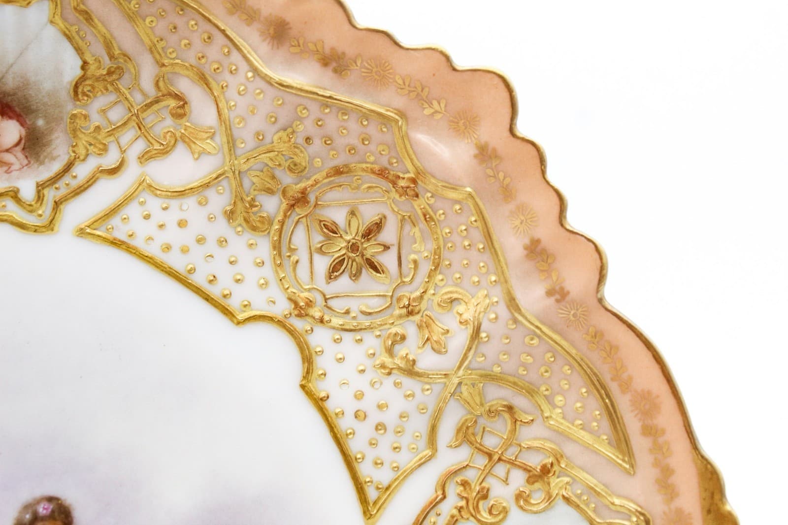 Antique Sevres Limoges France Hand Painted Signed Romantic Scenic Jeweled Plate - Thumbnail 11