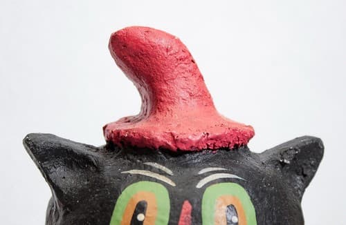 Vintage Paper Mache Hand Painted Halloween Cat Motif Container Box - Thumbnail 3