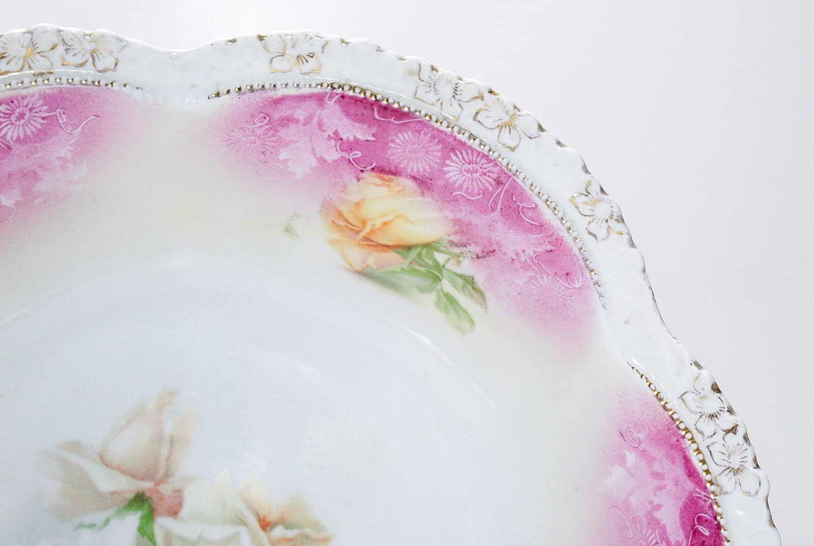RS PRUSSIA Antique Yellow Roses Large Serving Porcelain Ornate Bowl 11" - Thumbnail 3