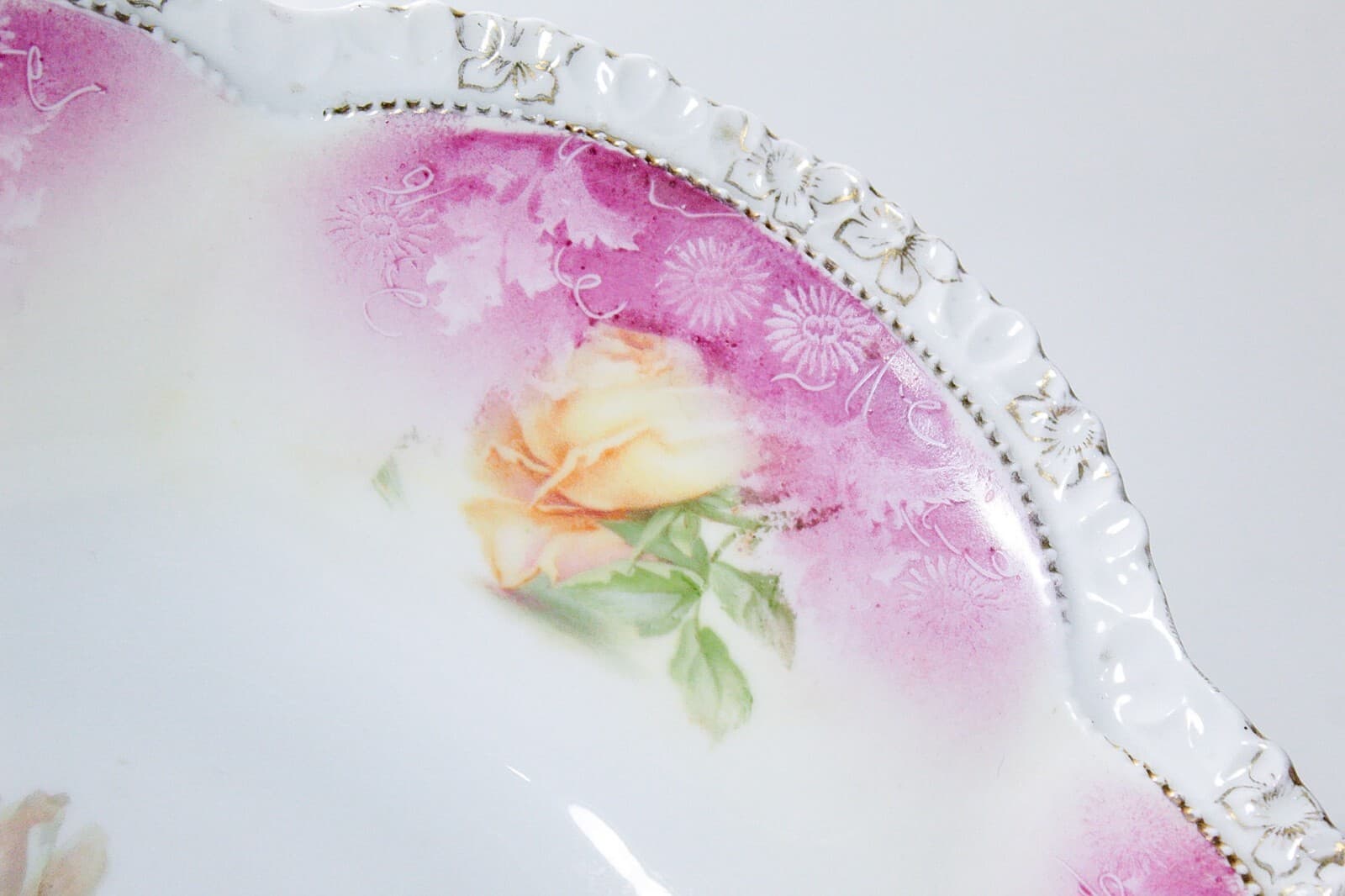 RS PRUSSIA Antique Yellow Roses Large Serving Porcelain Ornate Bowl 11" - Thumbnail 6