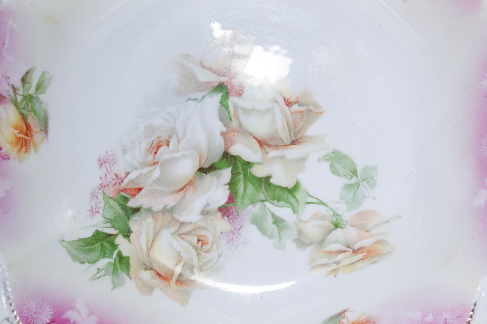 RS PRUSSIA Antique Yellow Roses Large Serving Porcelain Ornate Bowl 11" - Thumbnail 2