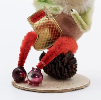 Vtg Japan Pinecone Pixie Elf Gnome w/ Stocking Chinelle Christmas Ornanent - Thumbnail 5