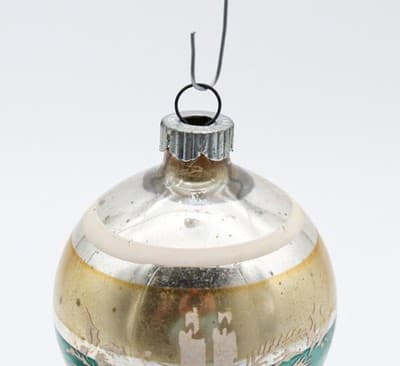 Shiny Brite Vintage Stencil Candles Silvered Beige Blue Glass Christmas Ornament - Thumbnail 4