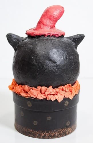 Vintage Paper Mache Hand Painted Halloween Cat Motif Container Box - Thumbnail 5