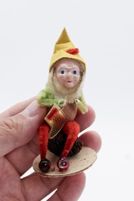 Vtg Japan Pinecone Pixie Elf Gnome w/ Stocking Chinelle Christmas Ornanent - Thumbnail 2