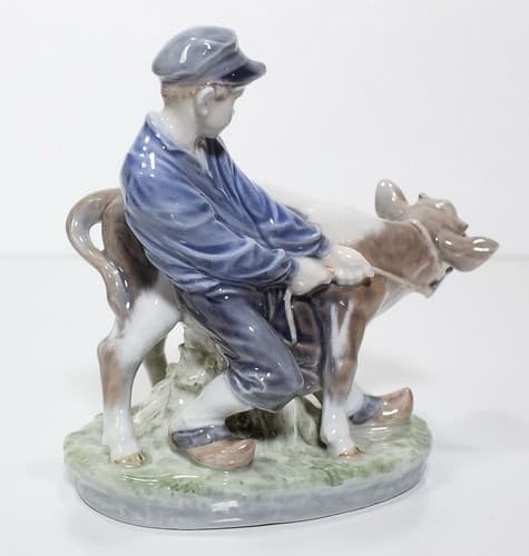 ROYAL COPENHAGEN Denmark 772 Vintage Boy And Cow Porcelain Figurine - Thumbnail 4