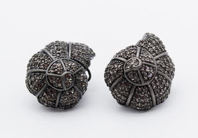 Designer HUTTON WILKINSON Pave Rhinestone Snail Shell Clip On Earrings Vintage - Thumbnail 8