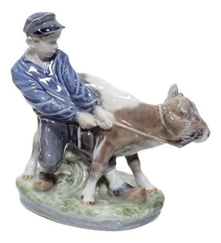 ROYAL COPENHAGEN Denmark 772 Vintage Boy And Cow Porcelain Figurine - Image 1