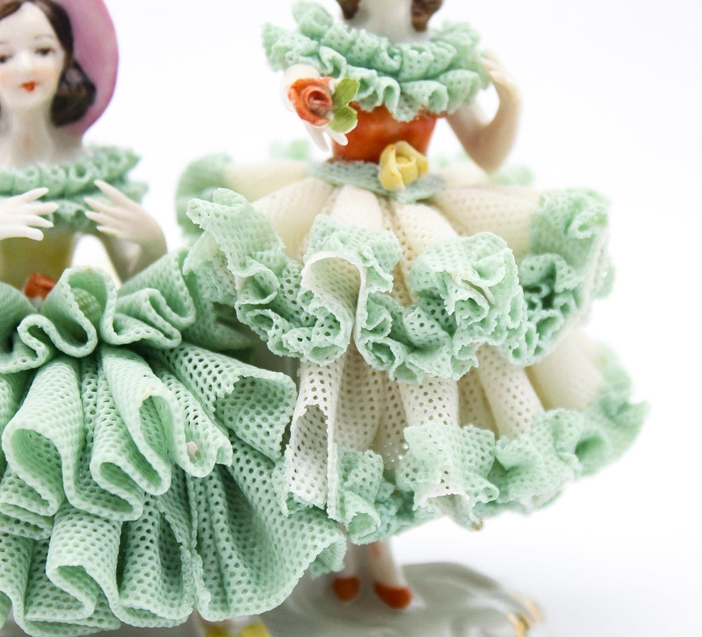Dresden Dancing Twins Germany Vintage Hand Painted Laced Porcelain Figurine 4" - Thumbnail 8