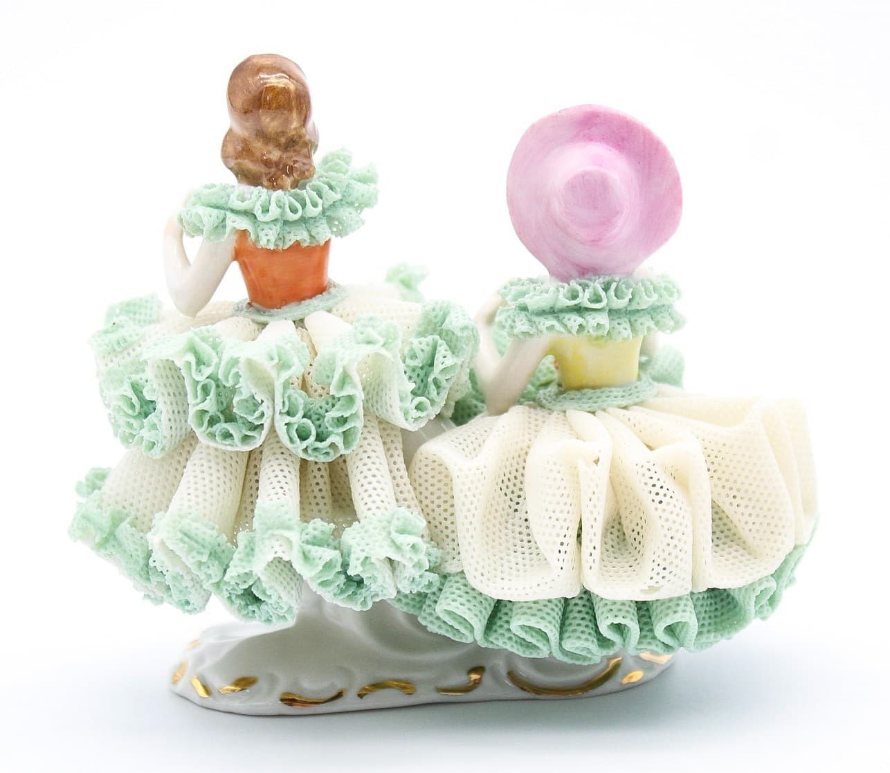 Dresden Dancing Twins Germany Vintage Hand Painted Laced Porcelain Figurine 4" - Thumbnail 12