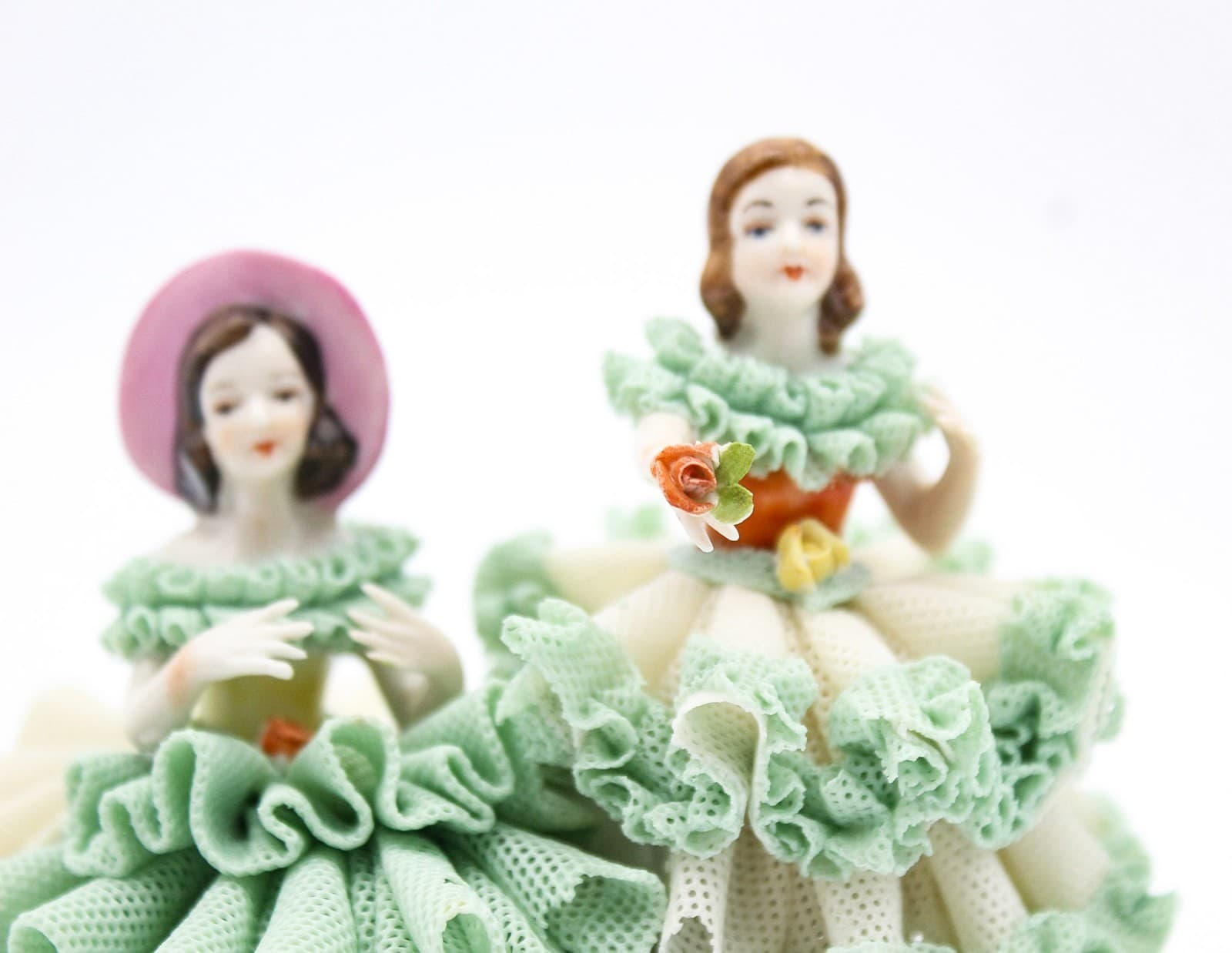 Dresden Dancing Twins Germany Vintage Hand Painted Laced Porcelain Figurine 4" - Thumbnail 4