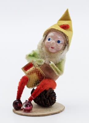 Vtg Japan Pinecone Pixie Elf Gnome w/ Stocking Chinelle Christmas Ornanent - Thumbnail 8