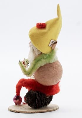 Vtg Japan Pinecone Pixie Elf Gnome w/ Stocking Chinelle Christmas Ornanent - Thumbnail 4