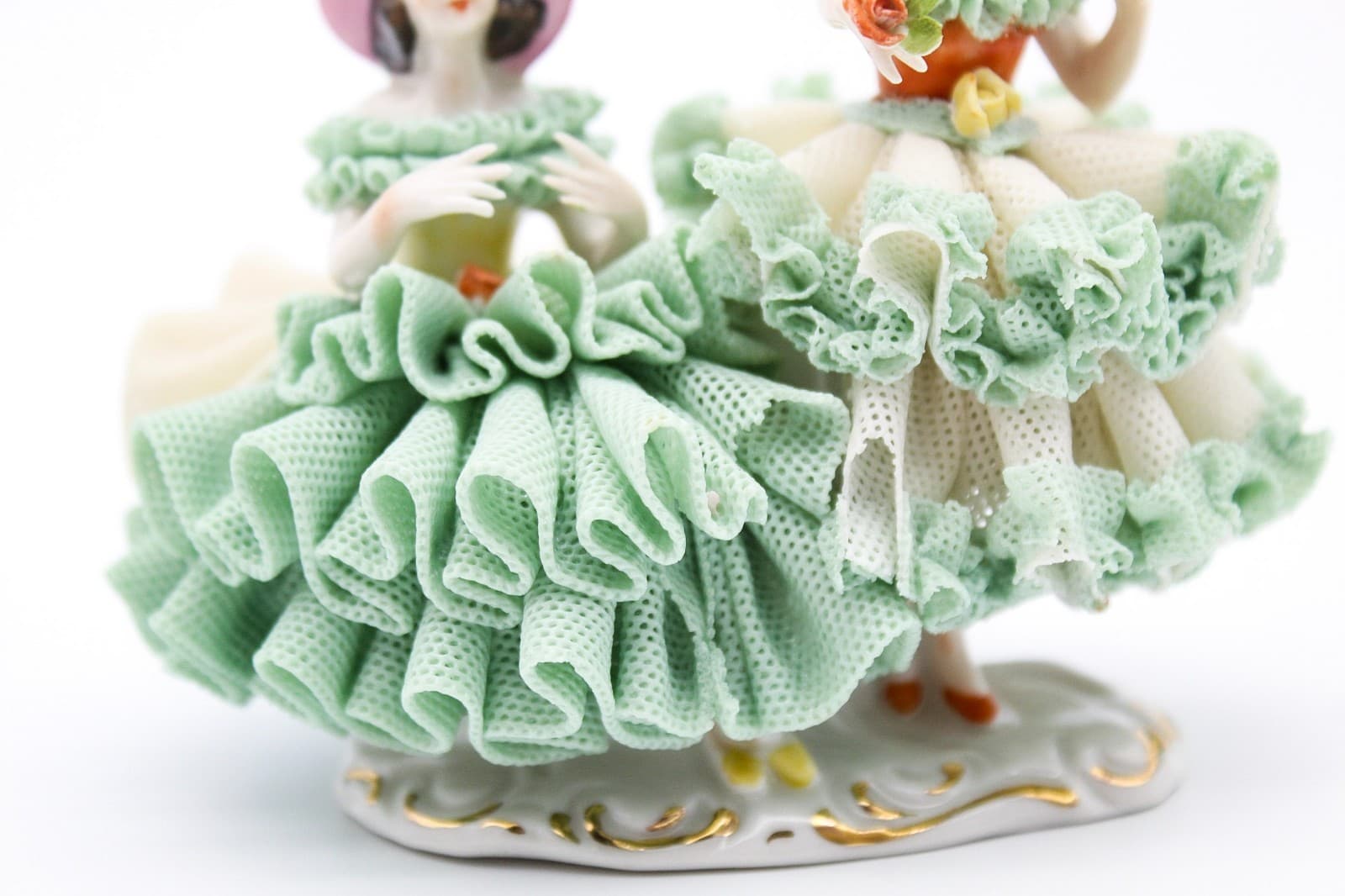 Dresden Dancing Twins Germany Vintage Hand Painted Laced Porcelain Figurine 4" - Thumbnail 9