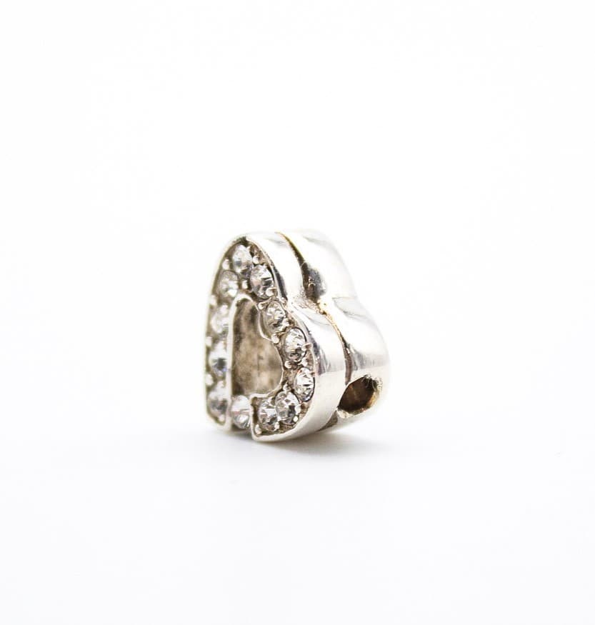 Vintage Sterling Silver 925 Crystal CZ Heart Charm Slide Pendant - Thumbnail 2