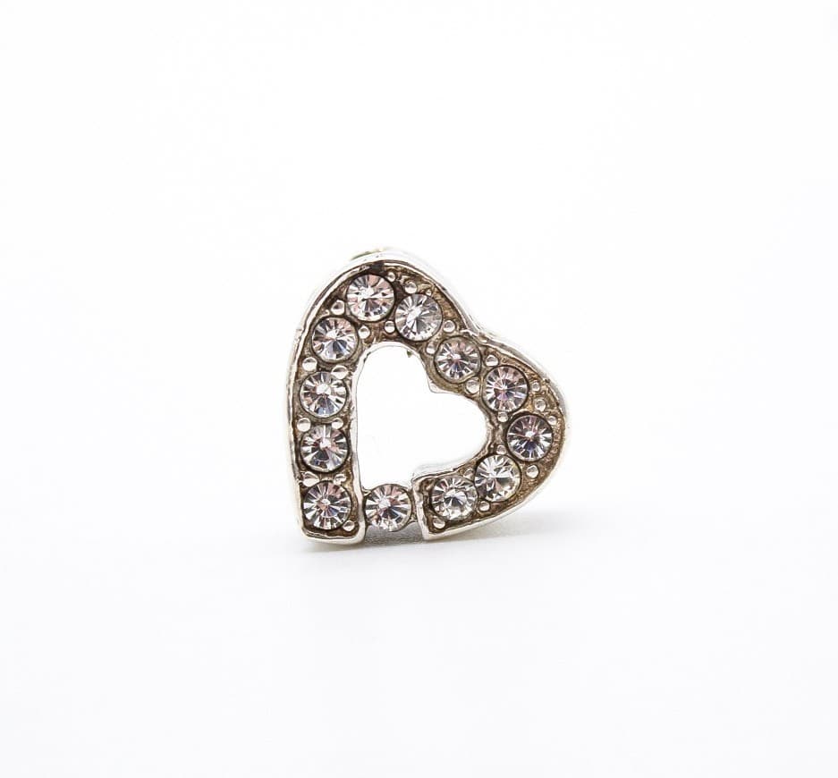 Vintage Sterling Silver 925 Crystal CZ Heart Charm Slide Pendant - Thumbnail 5