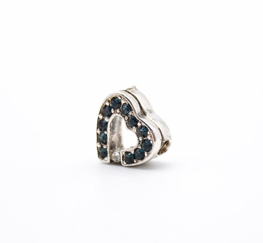 Vintage Sterling Silver 925 Blue Shapphire Heart Charm Slide Pendant - Thumbnail 2