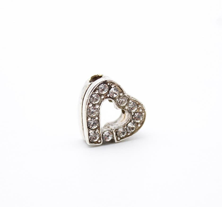 Vintage Sterling Silver 925 Crystal CZ Heart Charm Slide Pendant - Thumbnail 7