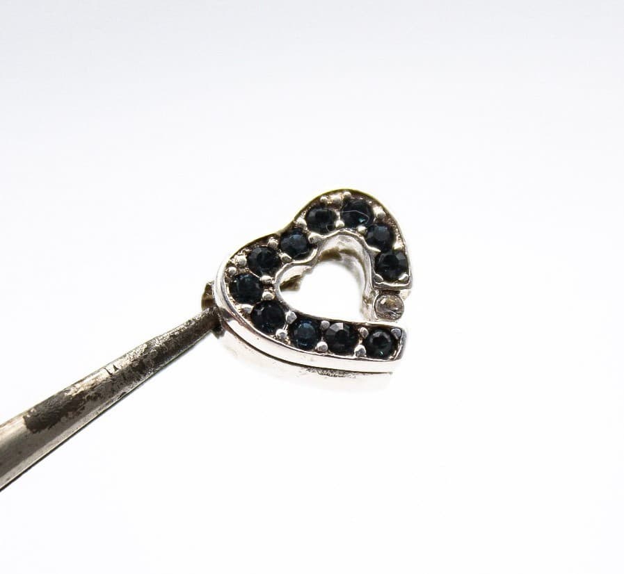 Vintage Sterling Silver 925 Blue Shapphire Heart Charm Slide Pendant - Thumbnail 8