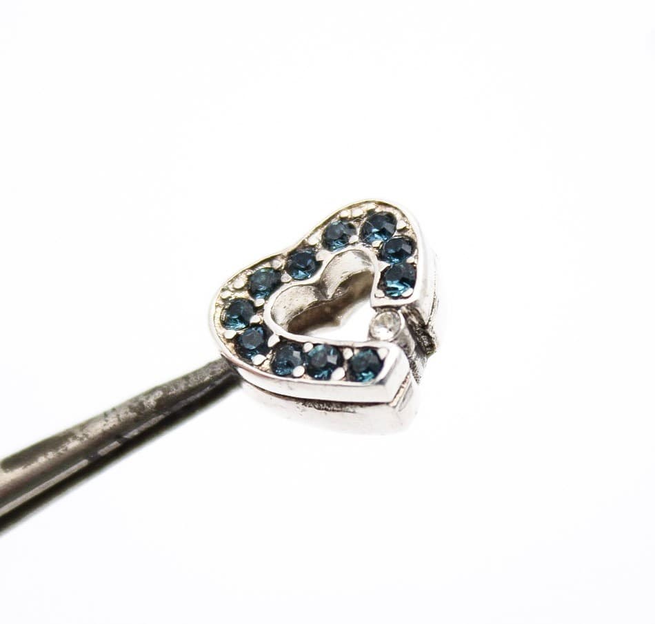 Vintage Sterling Silver 925 Blue Shapphire Heart Charm Slide Pendant - Thumbnail 5