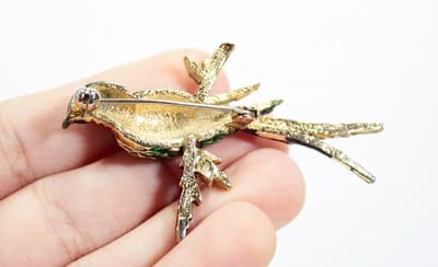 Vintage SPHINX Bird Multicolor Enamel Pave Rhinestone Pin Brooch - Thumbnail 4