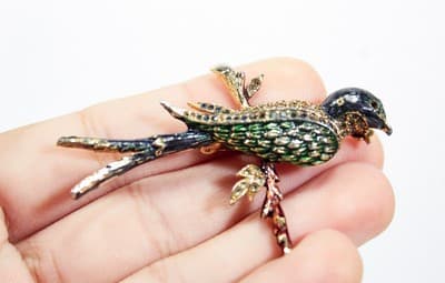 Vintage SPHINX Bird Multicolor Enamel Pave Rhinestone Pin Brooch - Thumbnail 2