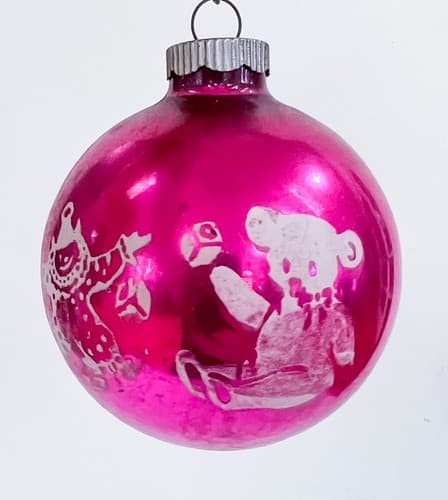 Vintage Mercury Glass Shiny Brite Pink Nursery Rhyme Christmas Ornament - Thumbnail 2