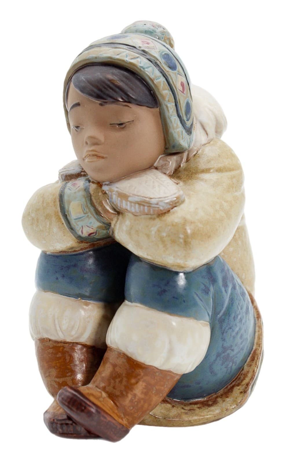LLADRO Made In Spain Pensive Eskimo Boy Sitting Porcelain Hand Painted Figure - Image 1