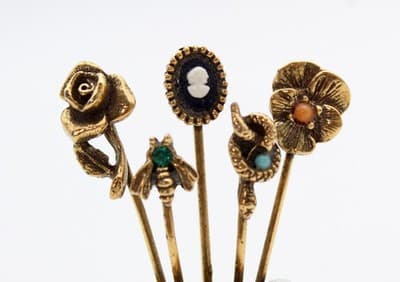 Vintage Gold Tone Thimble Seed Pearl Assorted Stick Pin Motif Pin Brooch - Thumbnail 5