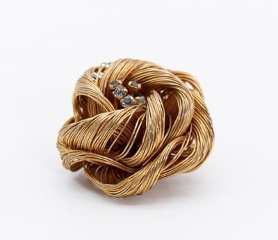 Vintage Gold Tone Knot Motif Wired Rhinestone Pin Brooch - Thumbnail 4