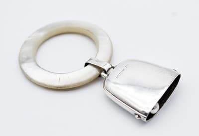 Webster Vintage Sterling Silver 925 Teething Ring Rattle Bell Monogrammed - Thumbnail 6